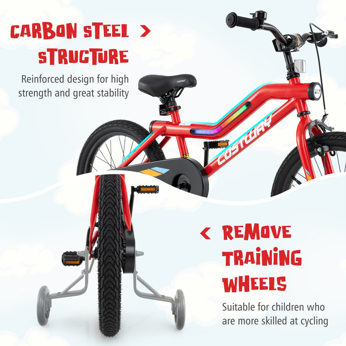 18 Inch Kids Bike with LED Lights Adjustable Carbon Steel Bicycle for 4-8 Years Old-18 inches