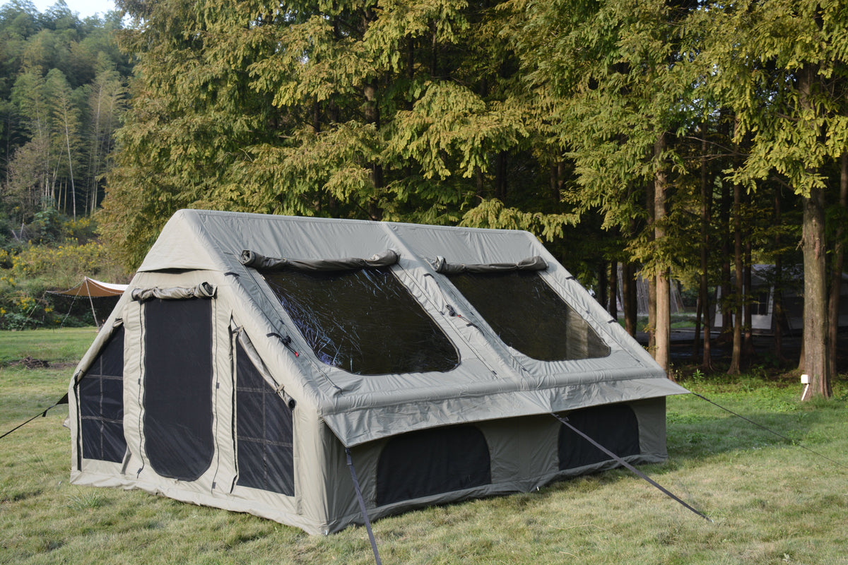 9.8 x 13ft Inflatable Camping Tent with Hand Pump - Waterproof - Army Green
