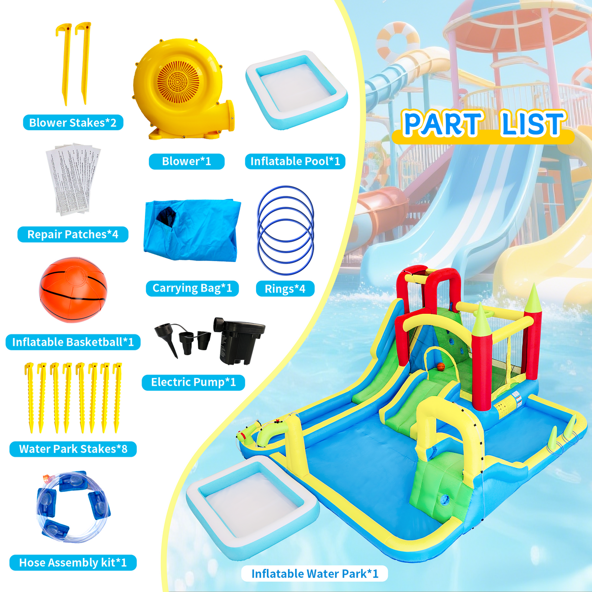11-in-1 Inflatable Slide Water Park with Trampoline and Pool - Multicolor