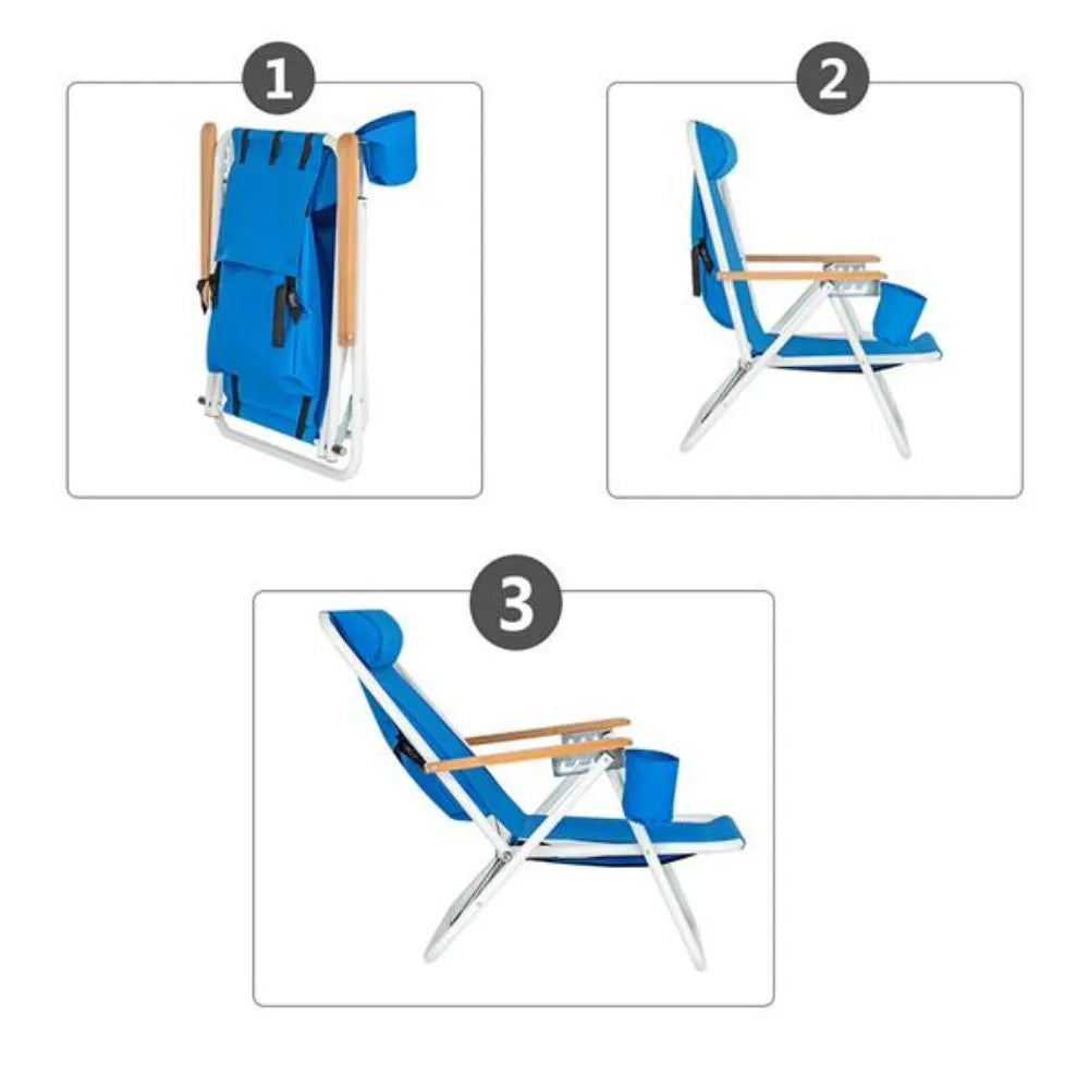 Portable High Strength Beach Chair with Adjustable Headrest Blue for hunt fish or just enjoy