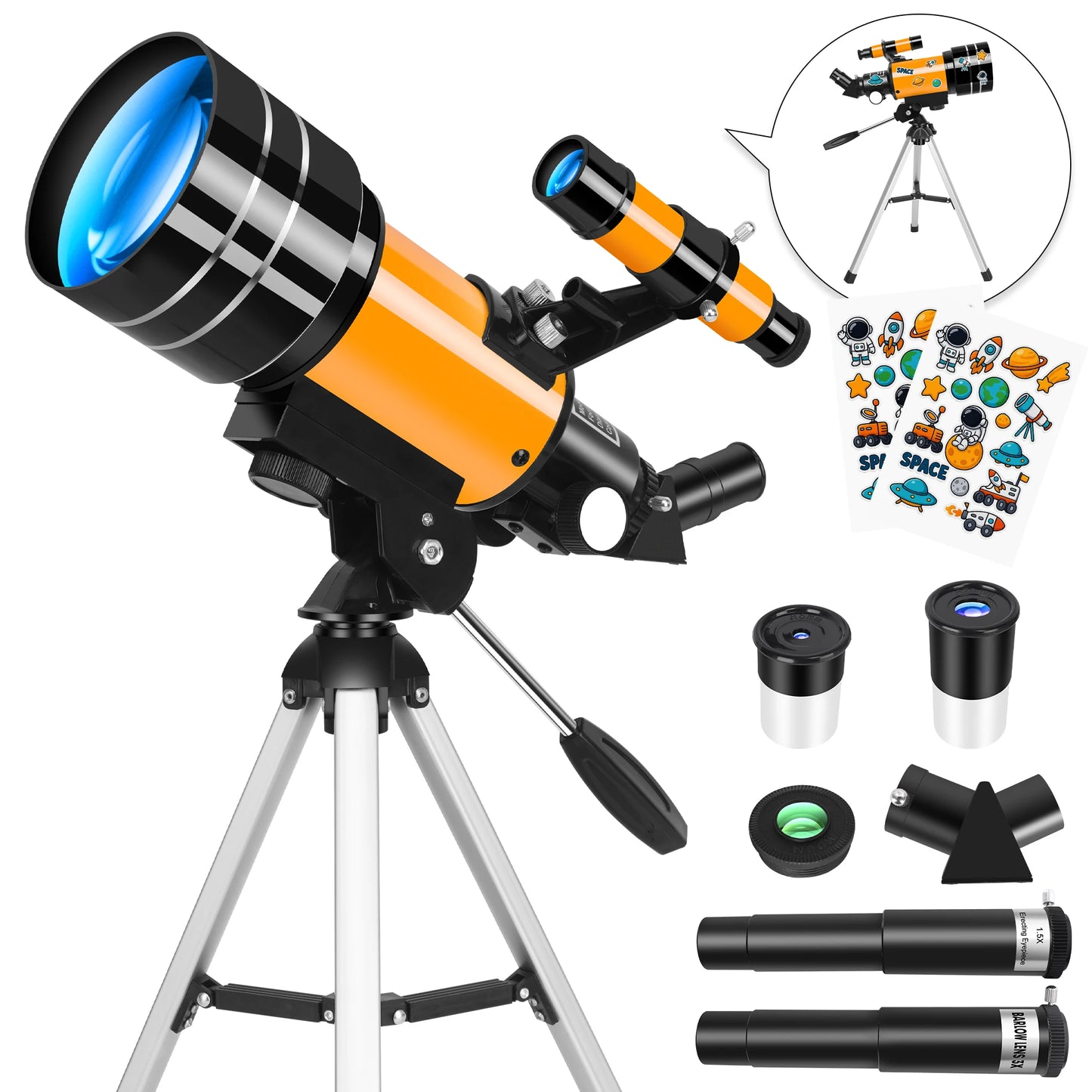 150X 70mm Astronomical Telescope for Adults Beginners Camping Nature Observation Education Gift with Stickers
