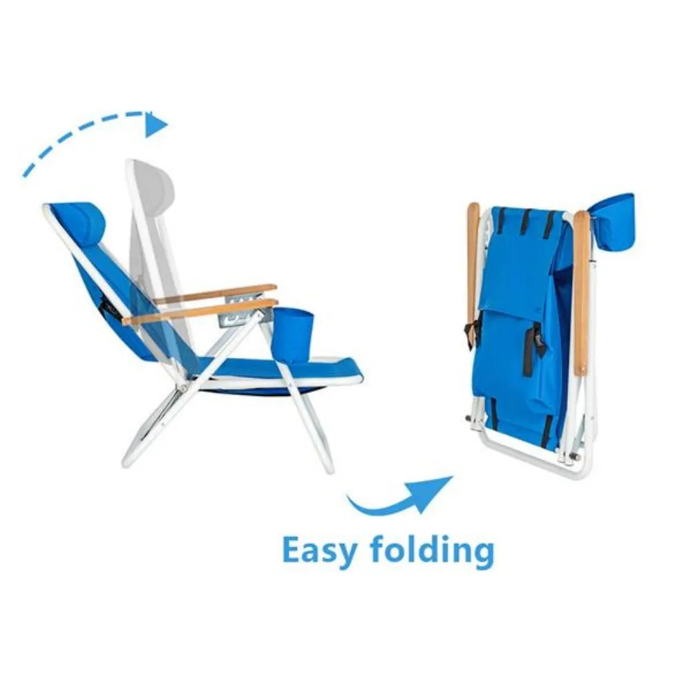 Portable High Strength Beach Chair with Adjustable Headrest Blue for hunt fish or just enjoy