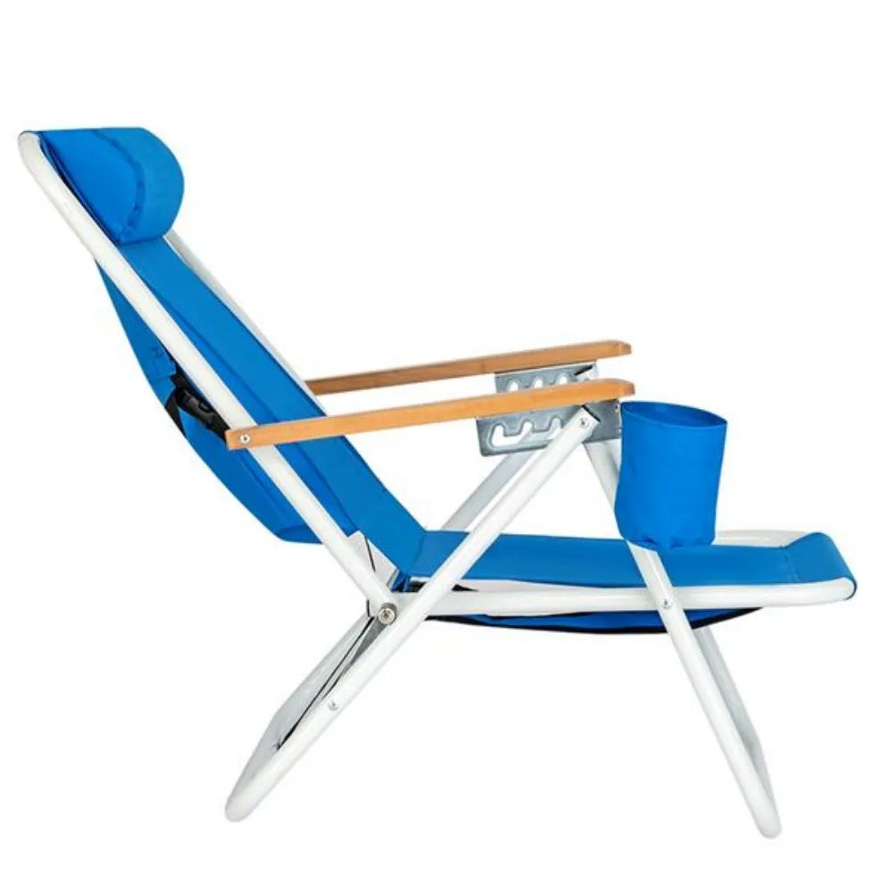 Portable High Strength Beach Chair with Adjustable Headrest Blue for hunt fish or just enjoy