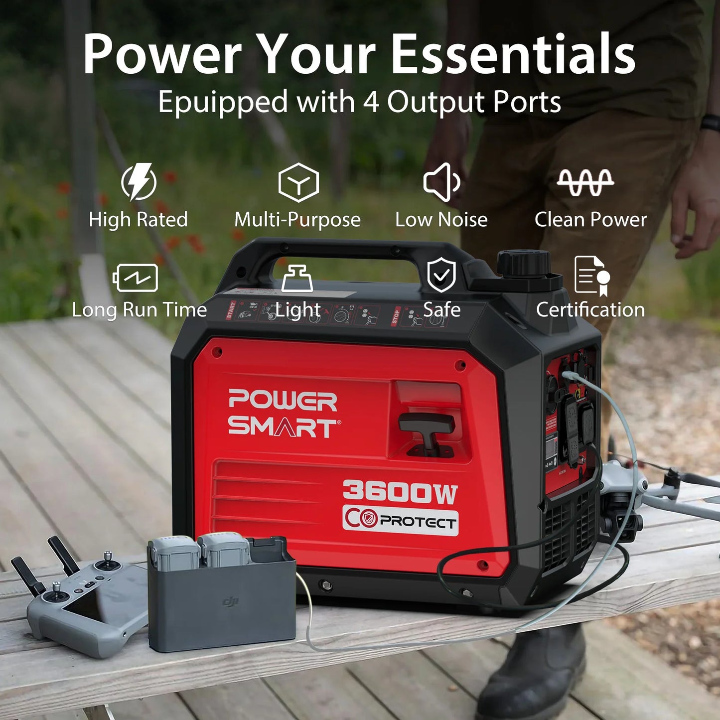 Generator, Camping Gear and Equipment, 3600 Watt Super Quiet Portable Inverter Generator,Gas Powered, RV Ready, Paral