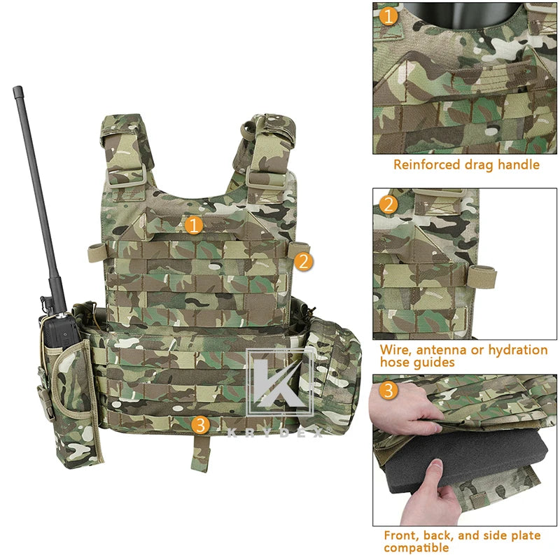 LBT-6094A Tactical Modular Vest Triple Mag/Radio/Dump Pouch Airsoft Hunting Battle Plate Carrier MOLLE Vest Camo MC