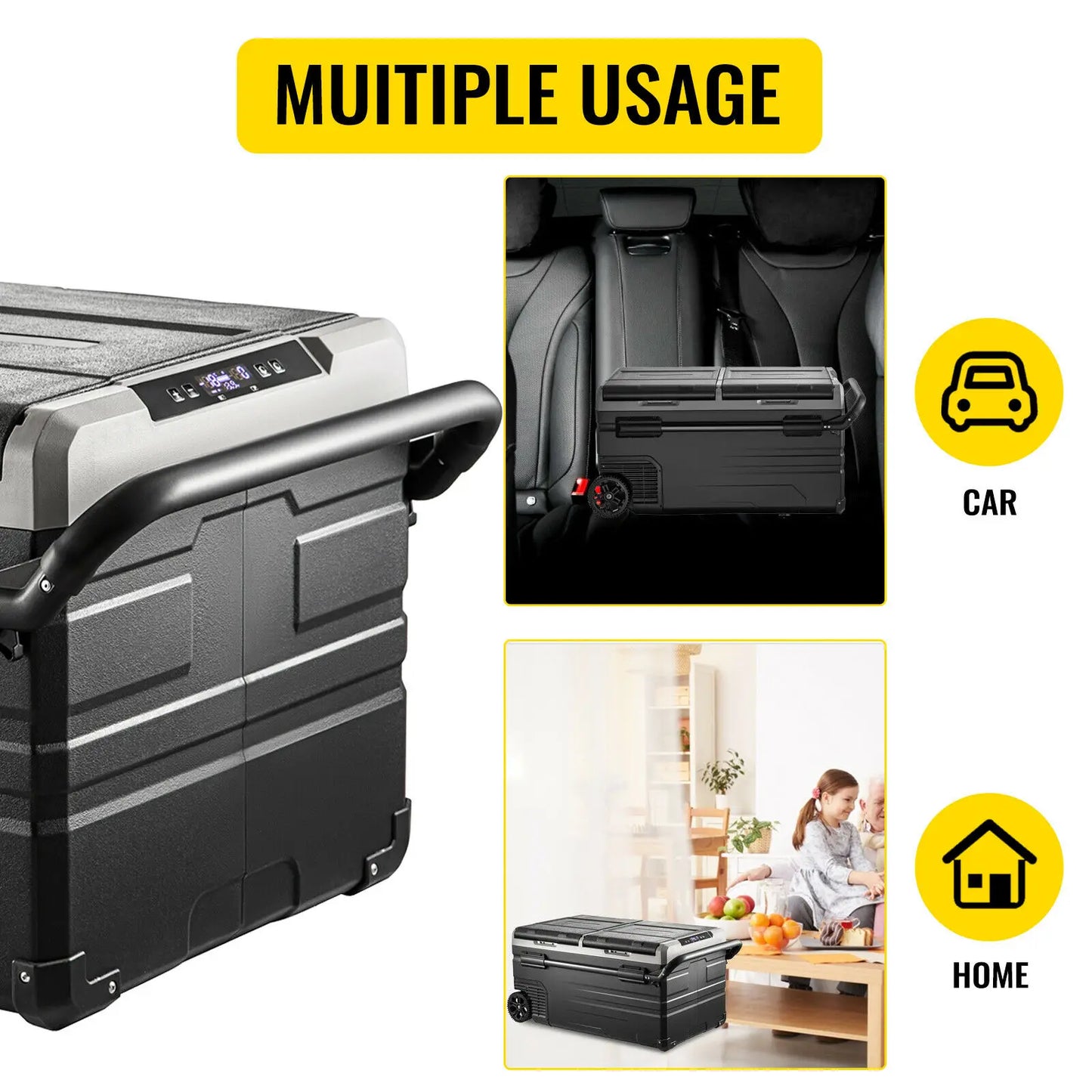 75L 95L Small Car Fridge 12V/24V Portable Mini Dual Storage Zone Refrigerator Compressor Truck Freezer Cooler for Home Use