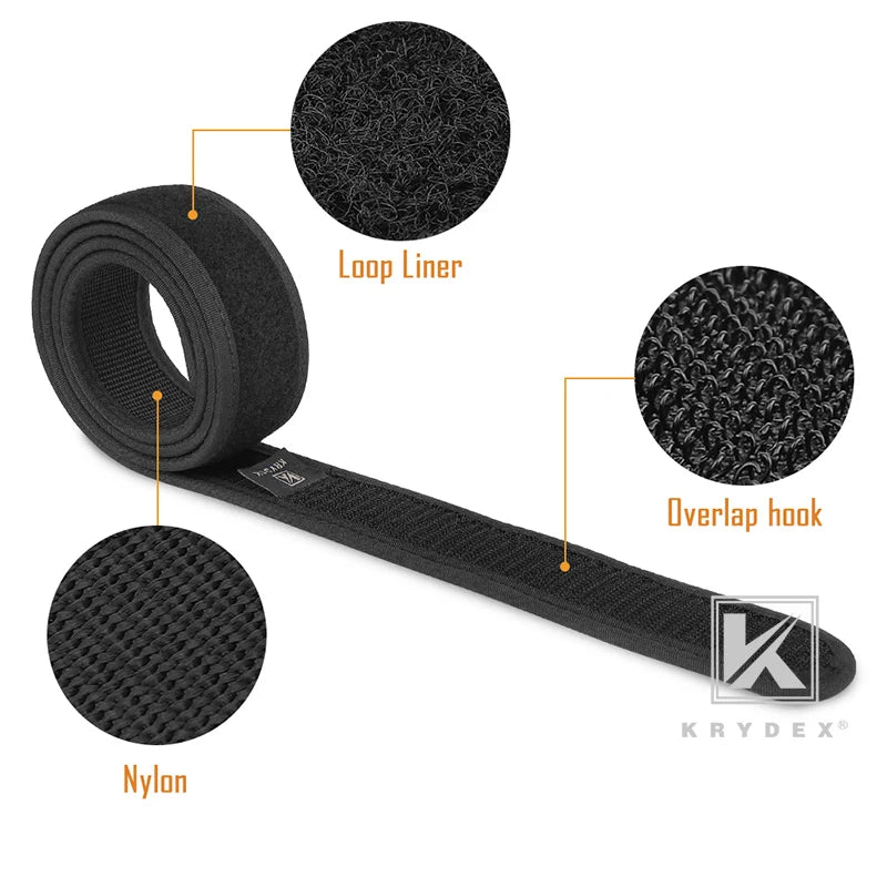 KRYDEX 1.5 Inch Buckleless Inner Liner Belt S-XXXL Tactics Nylon Loop Liner Inner Loopback Belt Hunting Shooting Accessories BK