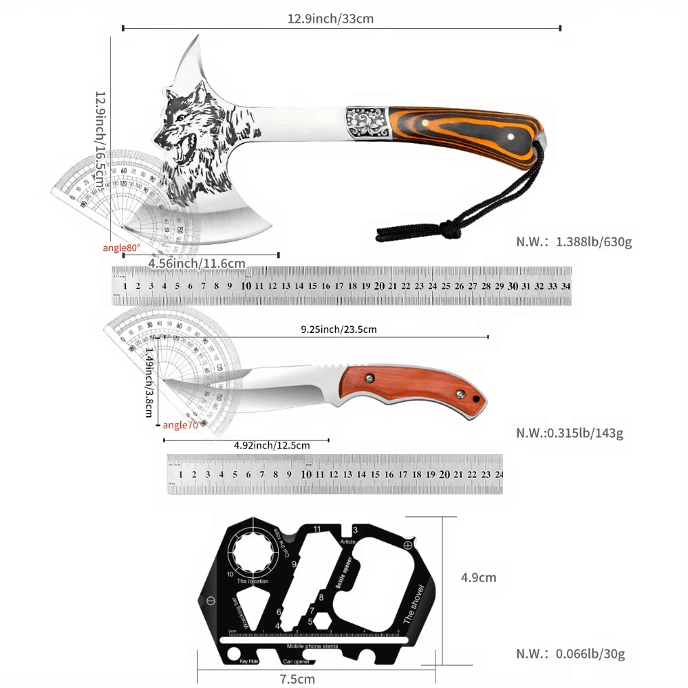 Outdoor Tactical camping Axe Multi-Functional Tool Solid Wood Handle-4