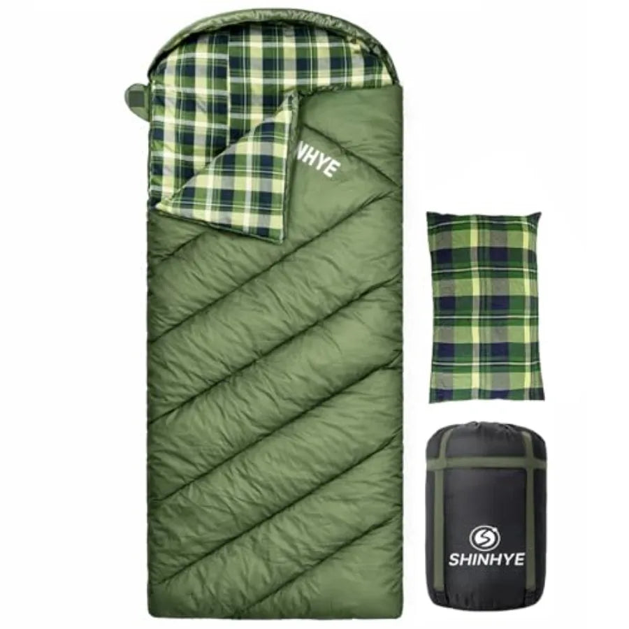 0 Degree Sleeping Bag for Adults - Cotton Flannel 4 Season Cold Weather Winter, XXL Big and Tall Camping Sleeping Bag with Comp