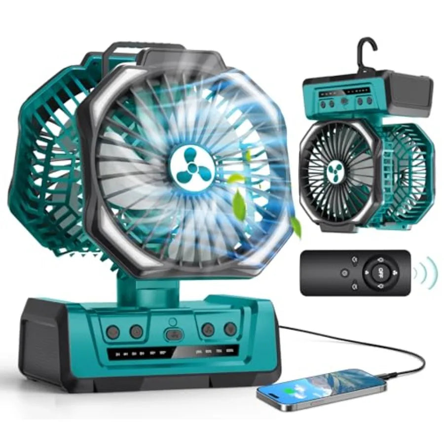 Portable Fan Rechargeable, 20000mAh Cordless Battery Powered Fan with LED Lantern Battery Operated for Camping Travel Bedroom H