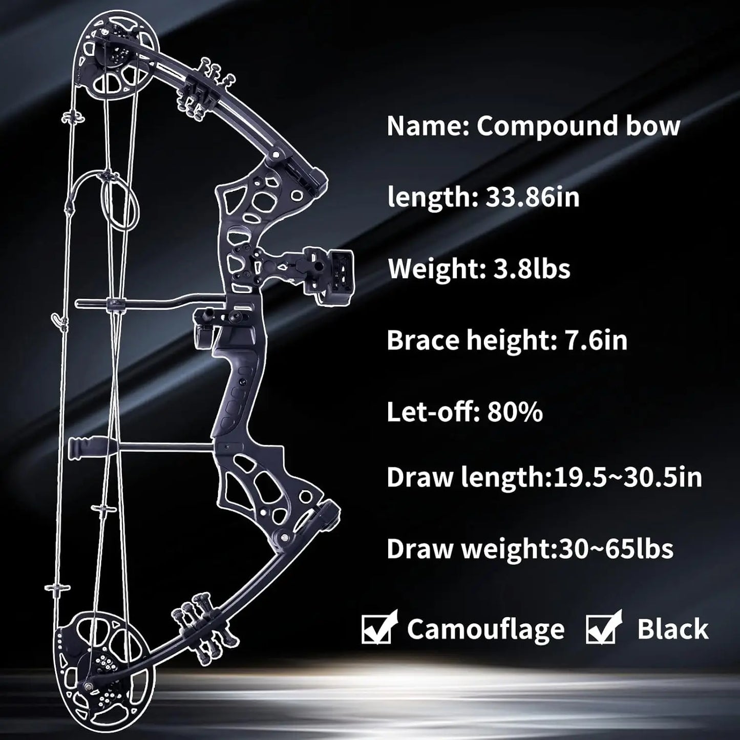 Adult Archery Compound Bow and Arrow Set Bow Fishing Combo kit Adjustable 30-65LBS Composite Bow Combination 19.5 \\"-30\\" Draw