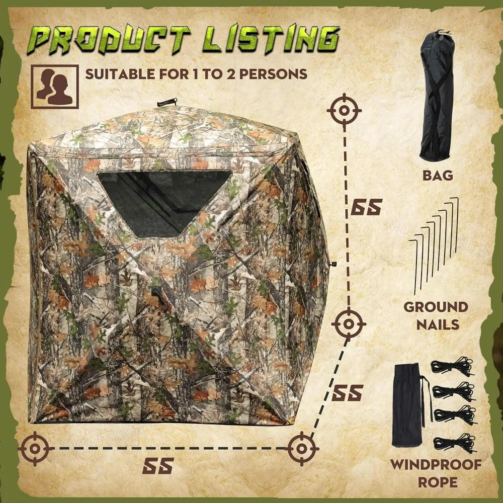 USA Stock Hunting Blind 2 Person Pop Up Blinds 360 Degree See Through Portable Durable Hunting Ground Blinds for Deer Turkey