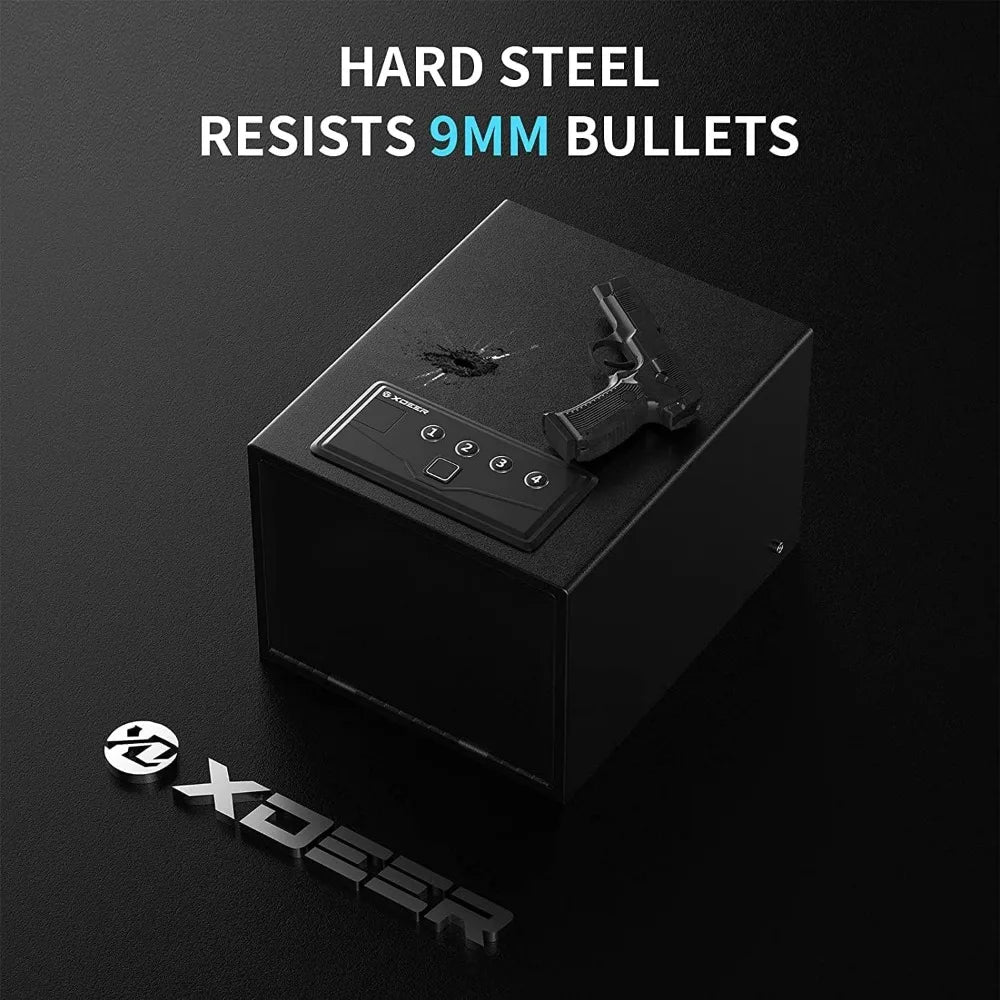 Biometric Pistol Safe (FCC & California DOJ Certified) - Quick Access Handgun Safe with Fingerprint & Digital Keypad, Secure Ho