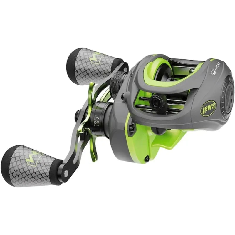 Mach 2 Baitcast Reel, 7.5:1 Gear Ratio, Right-Hand Retrieve, Black/Green