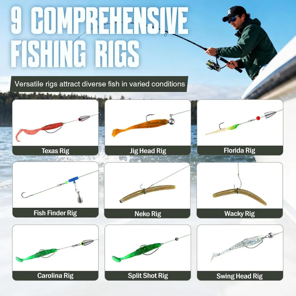 228-Piece Fishing Tackle Kit with Organized Box, Hooks, Weights, and Gear for Men