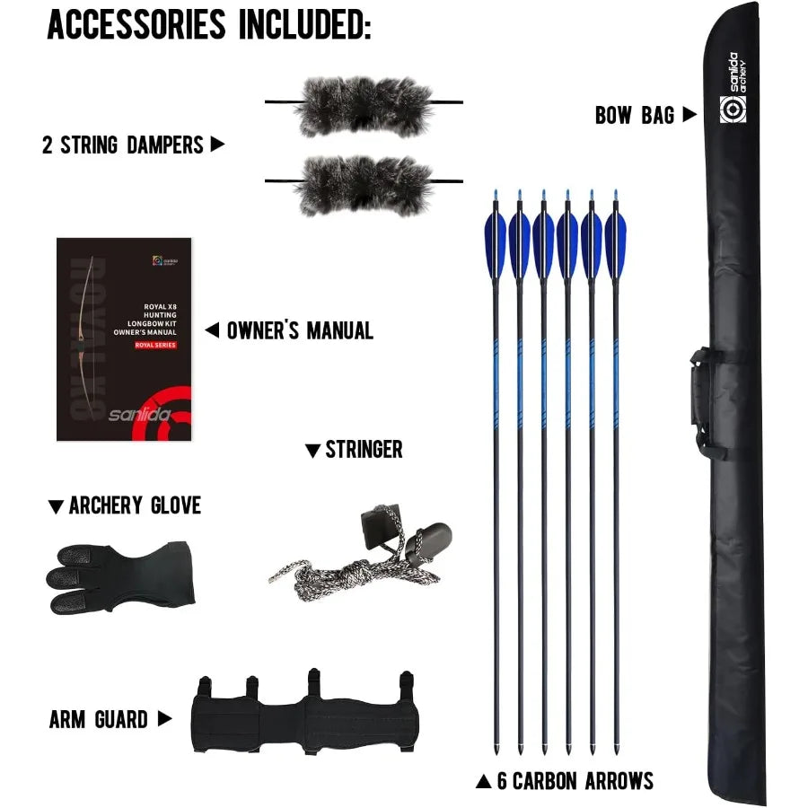 68 Royal X8 Longbow Traditional Wooden Hunting Bow Handmade Hunting Bow and Arrows Kit for Adults Traditional Archers in Outdoo