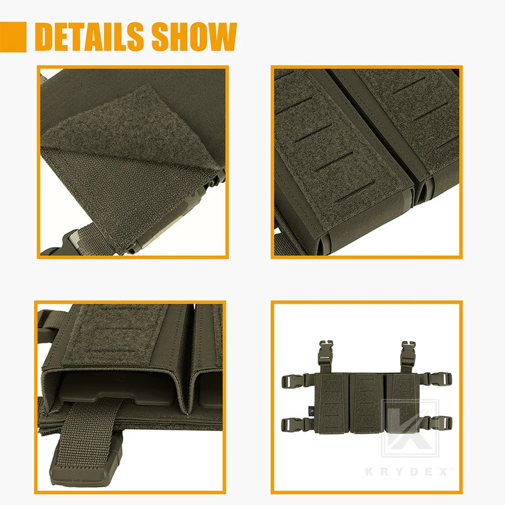 KRYDEX Tactical MOLLE Placard 5.56 Triple Magazine Pouch Front Panel Retention Insert Holder For Chest Rig Plate Carrier Vest