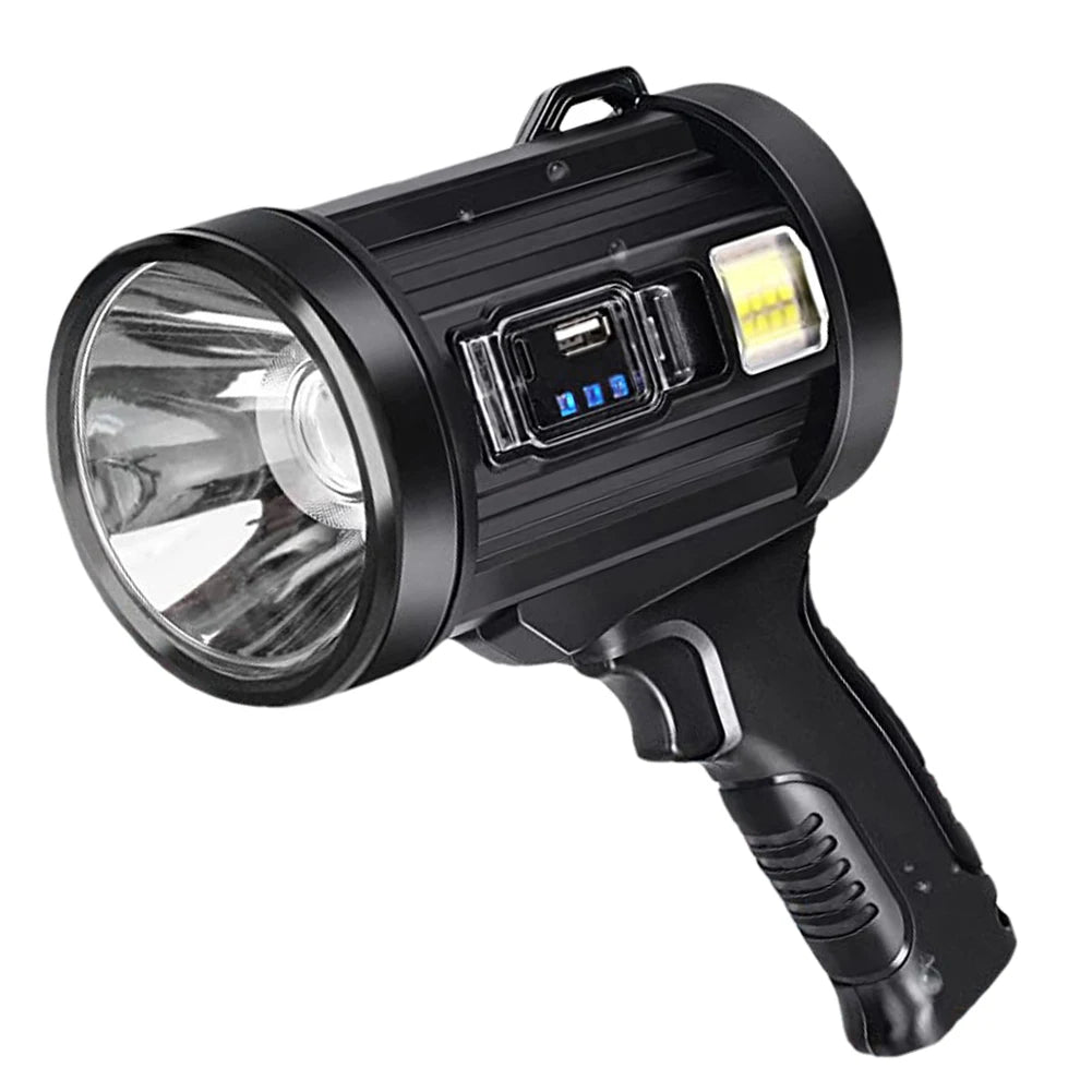 Handheld Hunting Flashlight with Solar Panel LED Flashlight Waterproof Fishing Lantern Torch Emergency Charging Outdoor Lamp