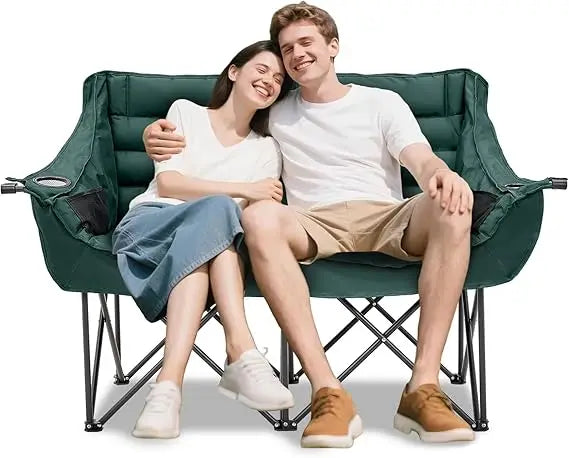 Begonia.K Double Camping Chair for 2 Person - Oversized Padded Folding Loveseat - Portable Camping Couch Heavy Duty Lawn Chairs