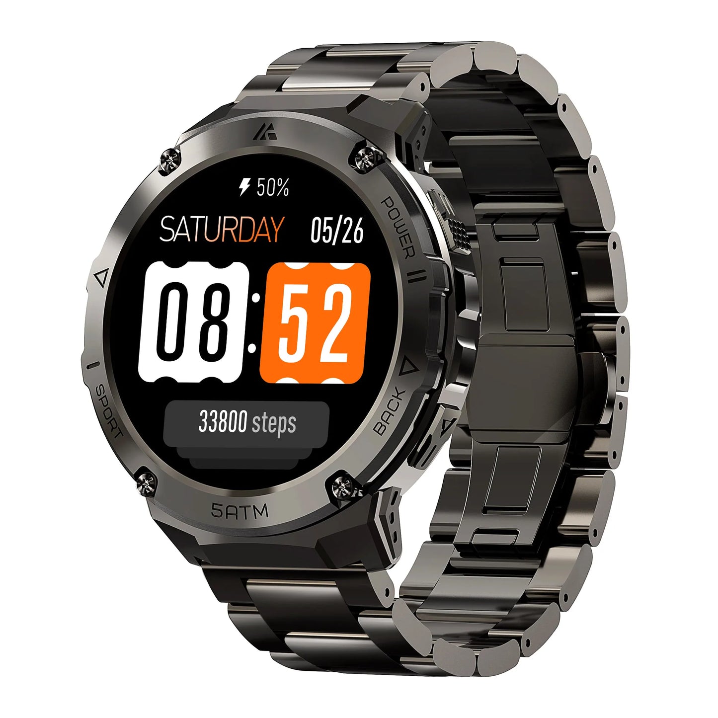 GPS Smart Watch For Men Compass Altimeter Altitude Stainless Steel Shell 5ATM IP69K Waterproof 470mAh AMOLED Watches