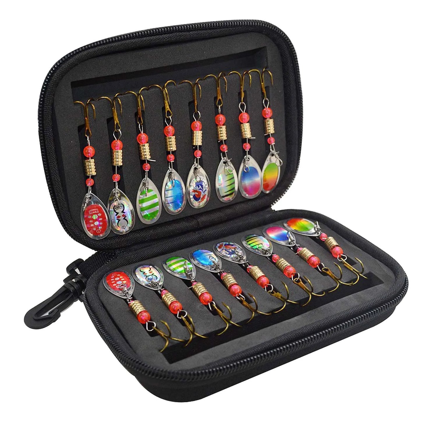 16Pcs Fishing Lure Spinner Blade Kit with Storage Bag Hand Crank Spinnerbait Set for Bass Trout Fishing
