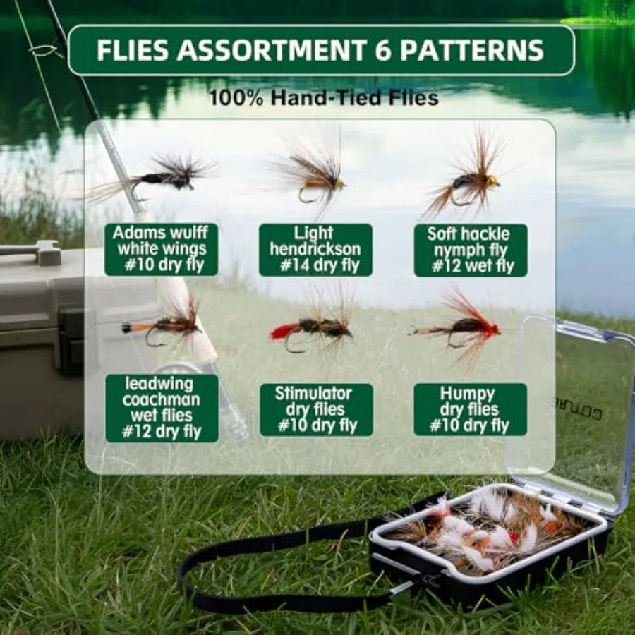 Fly Fishing Rod and Reel Combo with Fly Rod and Gear Case, 9Feet 4-Piece Fly Rod, Pre-Spooled Reel, Fly Line, Flies, Leader, Ti