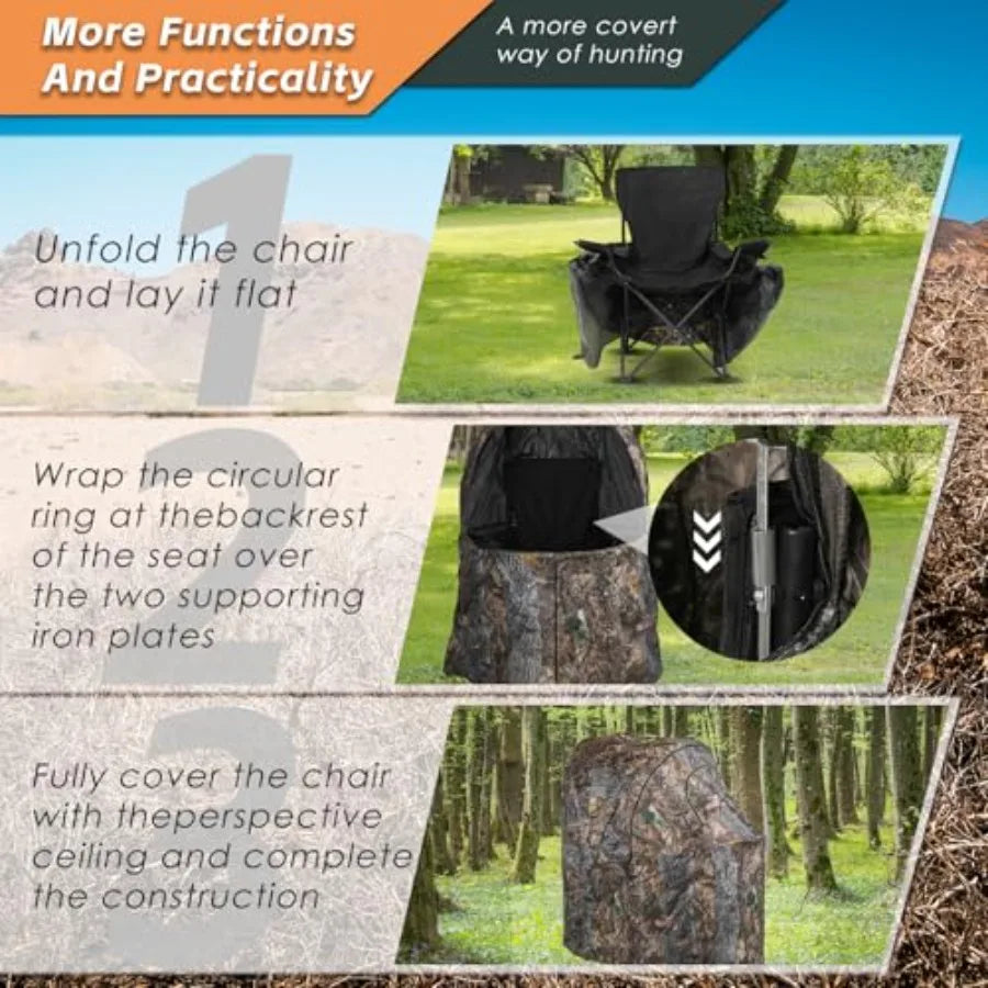 Hunting Chair Blind, 1/2 Man One-Way See Through Ground Blind, Portable/ Camouflage Chair Tent with Carrying Bag