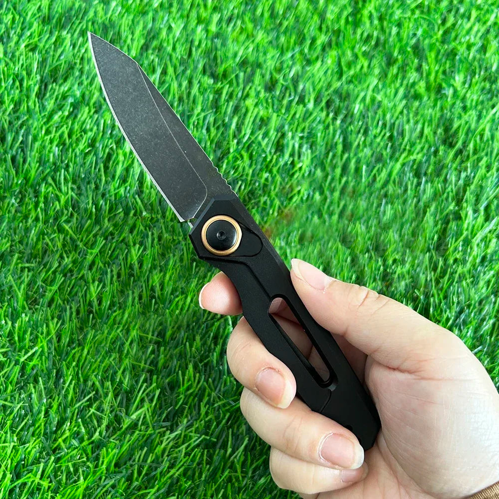 KS 7550 Launch 11 Folding Pocket Knife BlackWashed Tanto Blade Black / Green Aluminum Handles