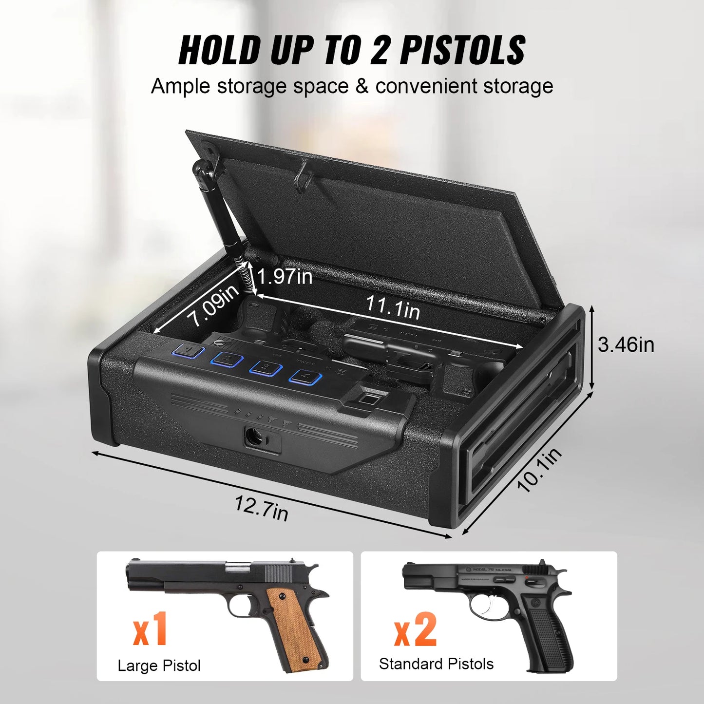 Gun Safe Q235 Steel Pistol Safe 3-Way Quick Access Firearm Case Gun Box for Home Bedside Nightstand Car
