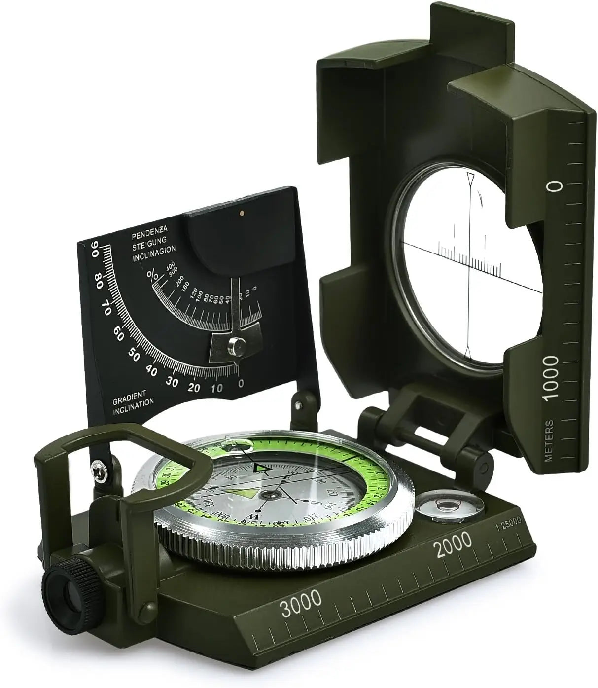 Waterproof Hiking Compass with Fluorescent Scale - Compass Navigation with Clinometer & Carry Bag Military Compass