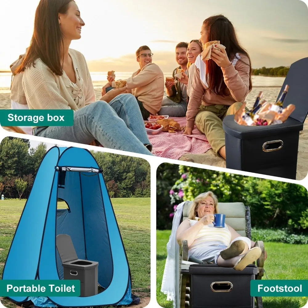 Extra Large Portable Toilet for Adults, Folding Camping Toilet with Lid for Car, Hiking, Beach