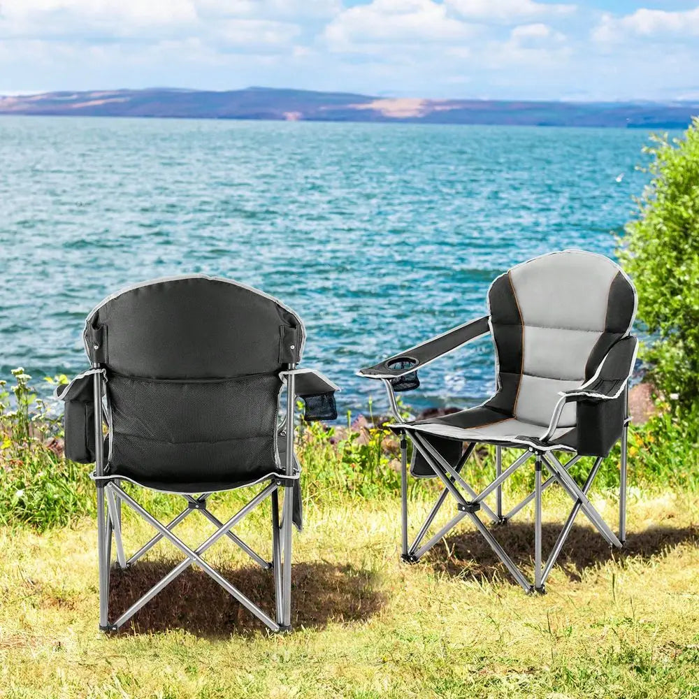 Heavy Duty Camping Chairs 450lbs Capacity Portable Folding Chair With Cup Holder And Cooler Bag,Sturdy Steel Frame Outdoor Chai