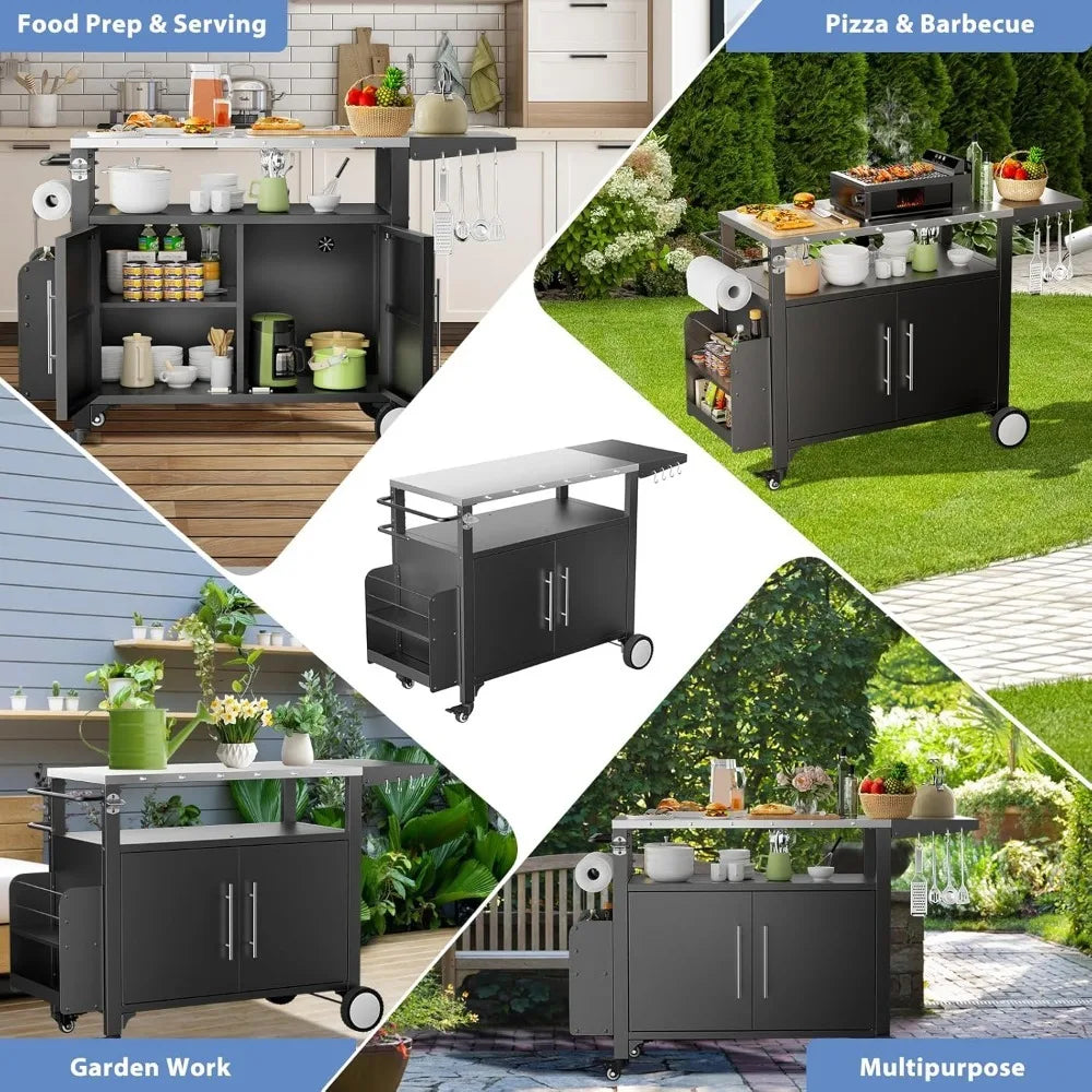 High quality-Outdoor Grill Cart with Storage,Patio Kitchen Island with WheelsHooks and Spice Rack,Waterproof Outdoor Grill Table
