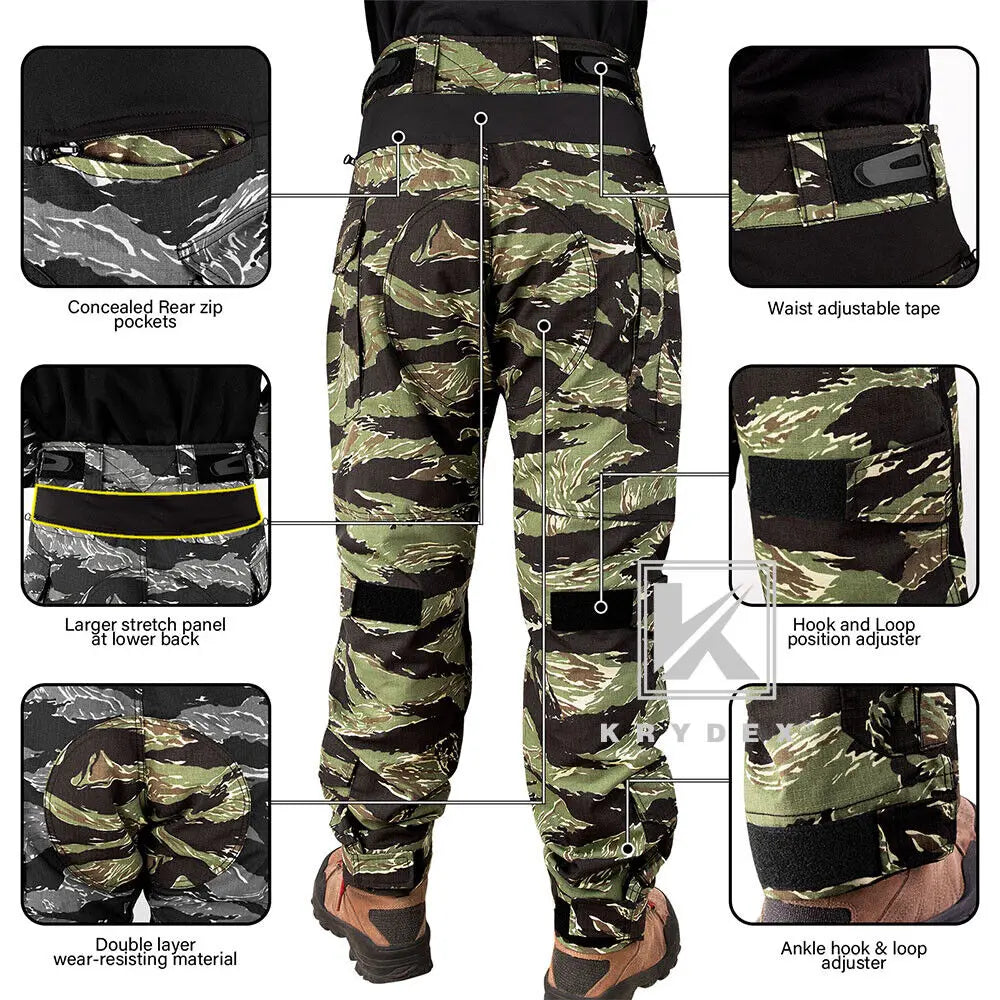 Camouflage Combat Uniform Clothing Hunting Hiking Tactical Shirt & Pants Suit Kit Tiger Stripe Camo