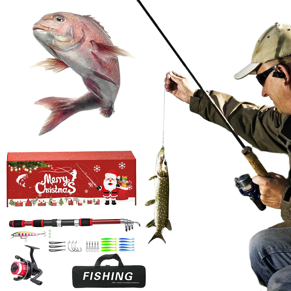 Fishing Pole Set Full Kits Telescopic Fishing Rod and Reel Combo Full Kit Artificial Baits Hooks Christmas Fishing Gifts for Men