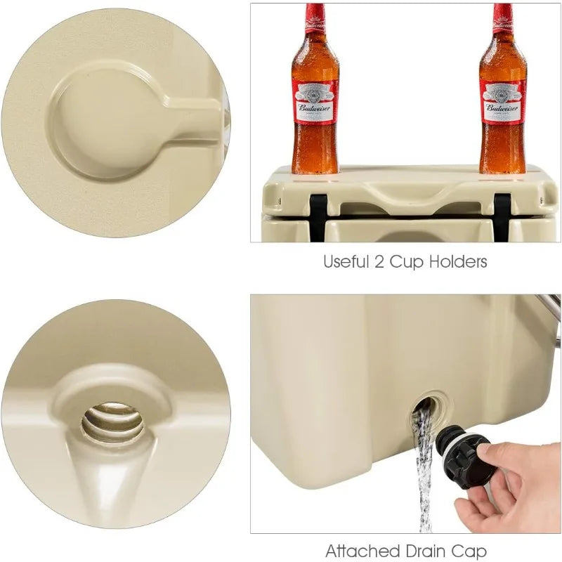 16 Quart Cooler, 24-Can Capacity Ice Chest with 2 Cup Holders, 3-5 Days Ice Retention, Portable Insulated Ice Box