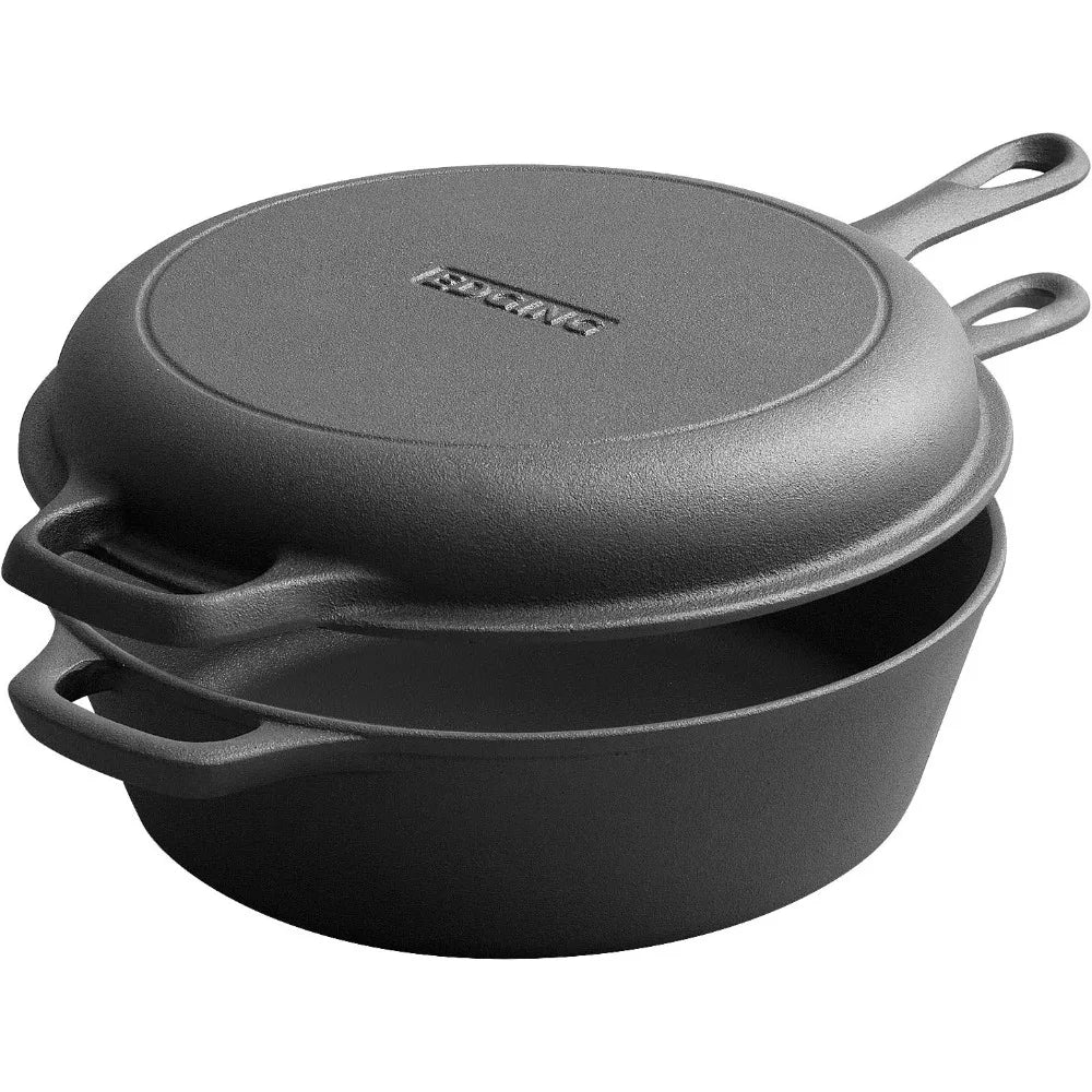 2-in-1 Pre-Seasoned Cast Iron Dutch Oven with Skillet Lid, 7QT, Dual Handles, Indoor Outdoor for Bread, Frying, Baking, Camping