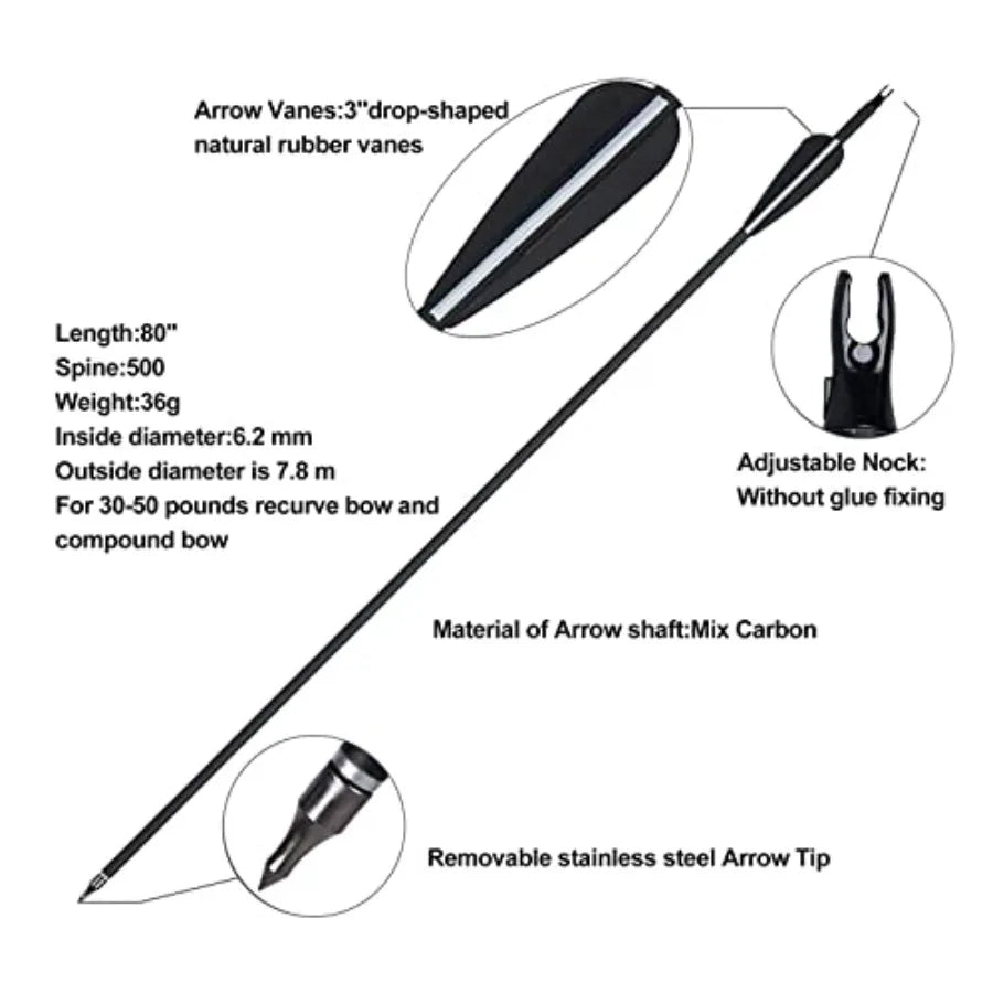 60'' Archery Recurve Bow Takedown Bow Hunting Bow and Arrow Set Adult Target Practice Competition Survival Longbow Right Hand 3