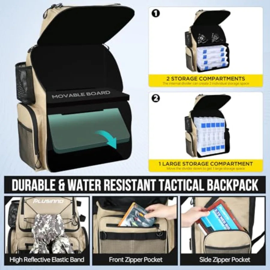 Cooler Fishing Backpack with Rod Holders 45L Large Water-resistant Fishing Tackle bag Store Fishing Gear Fishing Gifts for Men