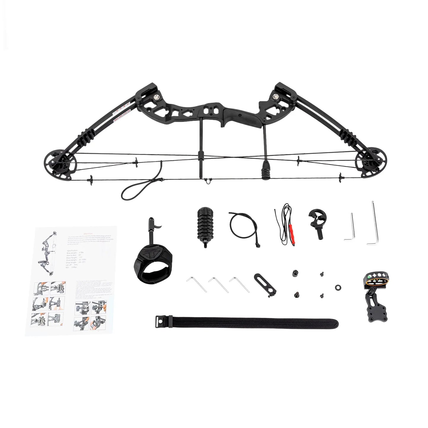 Aluminum Alloy Compound Bow Arrow Kit with 12Pcs Arrows 3-pin Sight with Lighting System and Level 30-55lbs Draw Weight