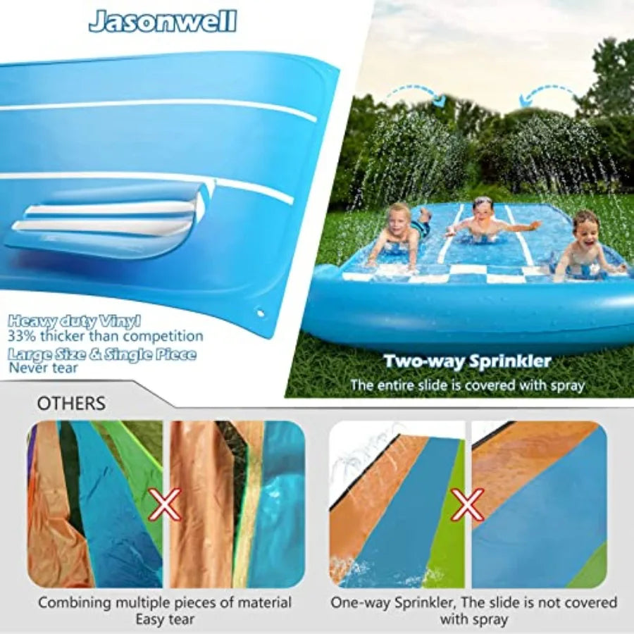 Jasonwell Slip and Slide Lawn Waterslide - 20Ft Heavy Duty Lawn Slip Water Slide for Adults with Splash Sprinkler N 3 Bodyboard