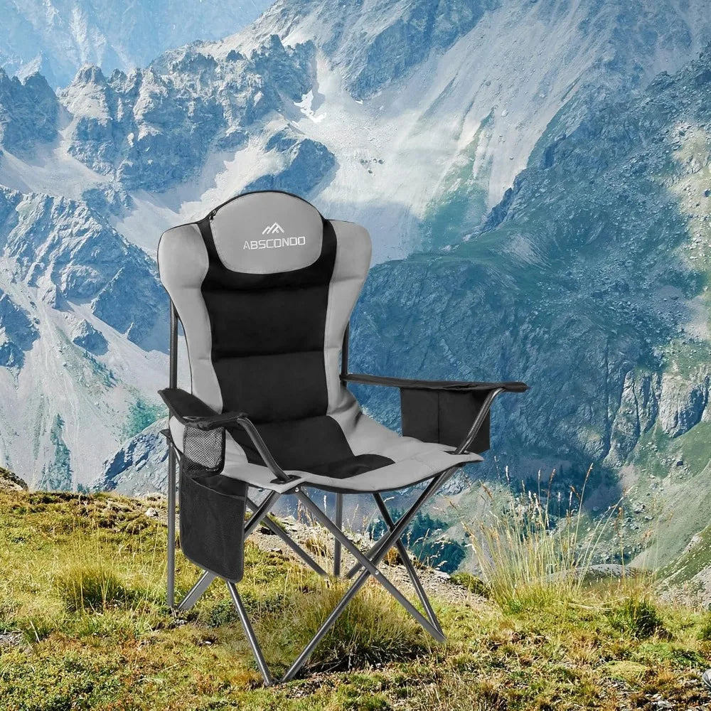 Camping Chairs for Adults, Oversized Folding Camp Chair for Outdoor with Cup Holder & Cooler Bag, XL Heavy Duty Lawn Chairs Sup