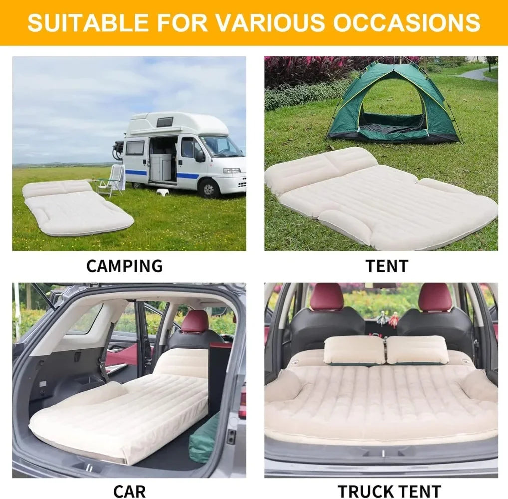 SUV Air Mattress Thickened and Double-Sided Flocking Travel Camping Bed with 2 Pillows