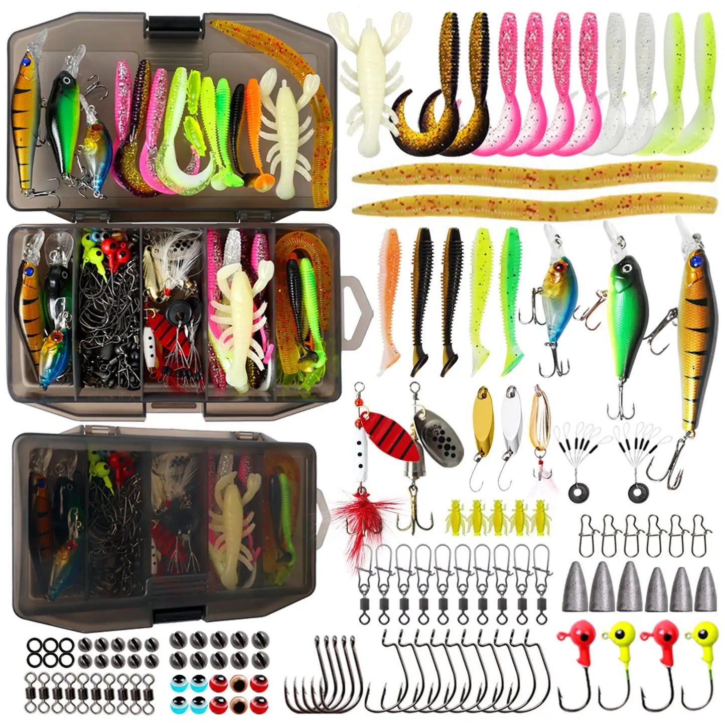 This 107-Piece Lure Set Is A Freshwater Lure And Tackle Kit Suitable For Fishing Bass, Trout, Salmon, And Other Freshwater Fish. It Includes Spinners, Soft Plastic Worms, And More, Making It A Practical Gift For Men.