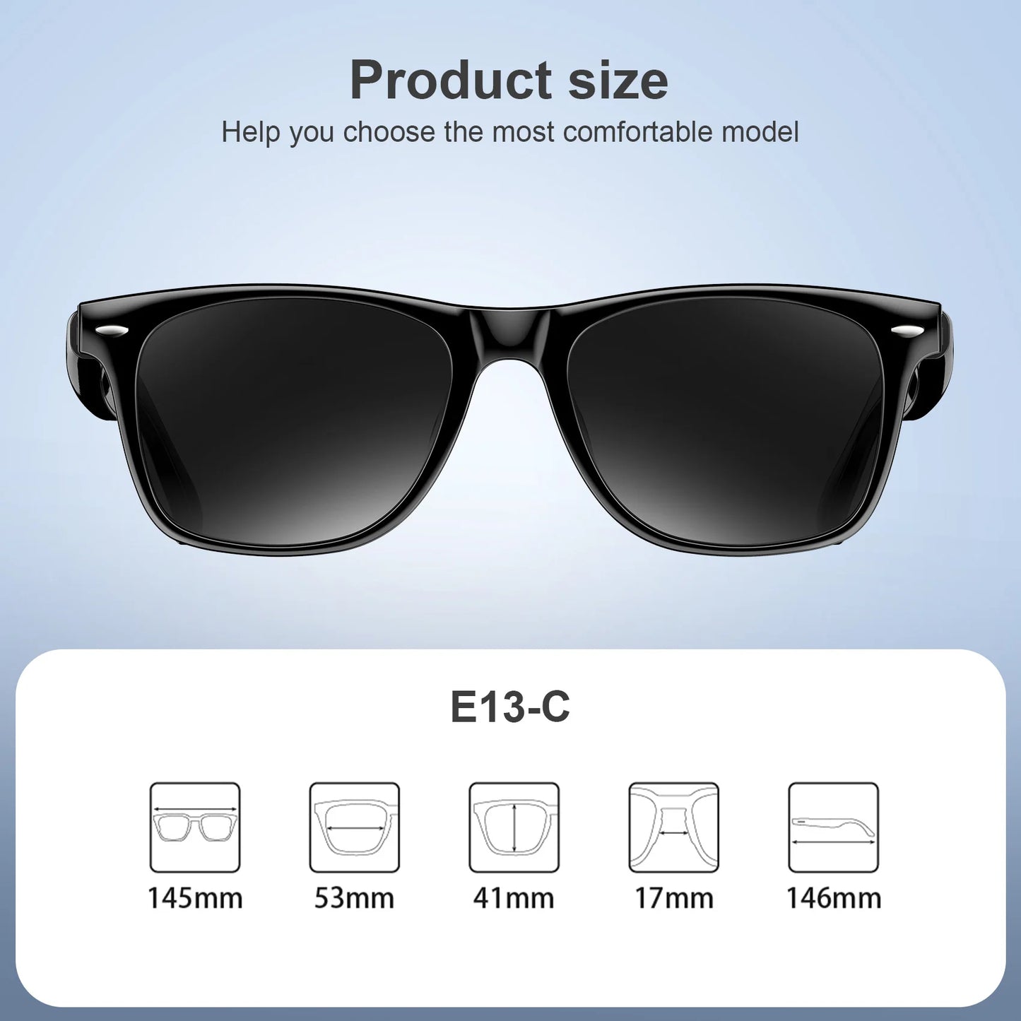 Blackview Bluetooth Smart Glasses Built-in Speaker&Mic IPX4 Waterproof Outdoor Polarized UV Protection Sunglasses for Men Women