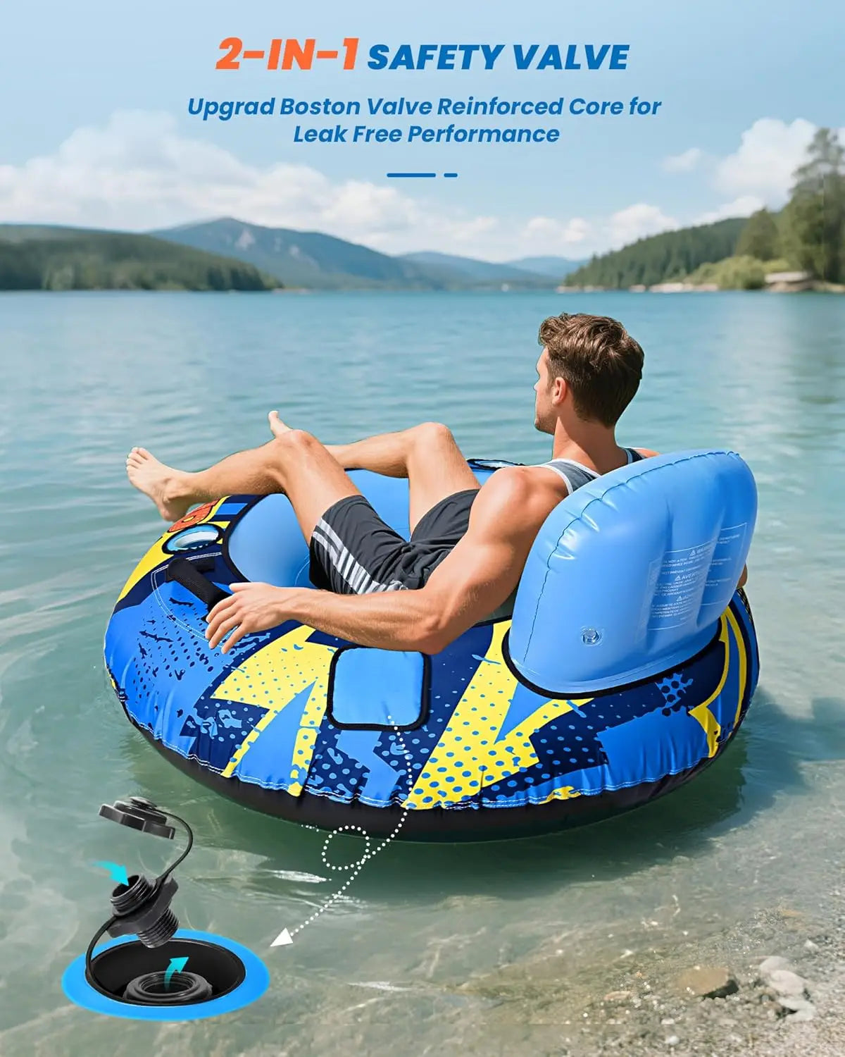 53" Heavy Duty Inflatable River Tube with Canvas Cover, Water Floats for Pool Lake, Rafts with Cup Holders and Grip Handles
