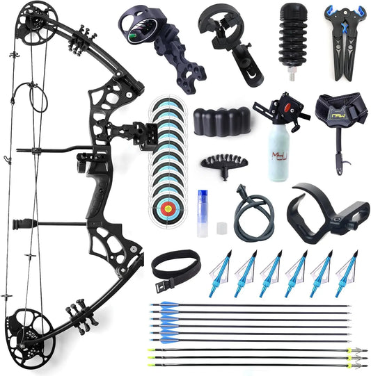 Adult Archery Compound Bow and Arrow Set Bow Fishing Combo kit Adjustable 30-65LBS Composite Bow Combination 19.5 \\"-30\\" Draw