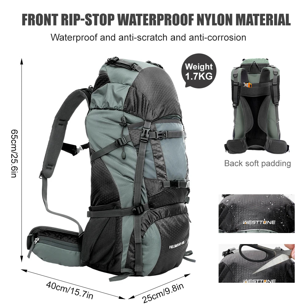 60L Explorer Internal Frame Backpack with Rain Cover Outdoor Backpack for Hiking Camping Backpacking Travel
