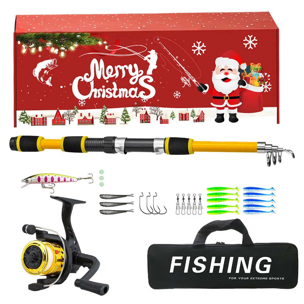 Fishing Pole Set Full Kits Telescopic Fishing Rod and Reel Combo Full Kit Artificial Baits Hooks Christmas Fishing Gifts for Men