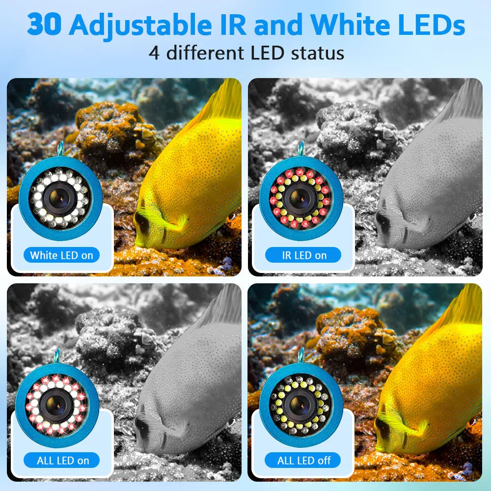 Fish Finder Underwater Fishing Camera Double Lamp 30LEDs 7Inch 15M 30M 50M IP68 Waterproof For ICE/Sea/River Fishing Fishfinder